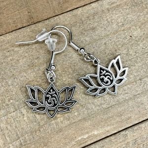 Lotus and Om Sacred Spiritual Symbol Drop Dangle Earrings